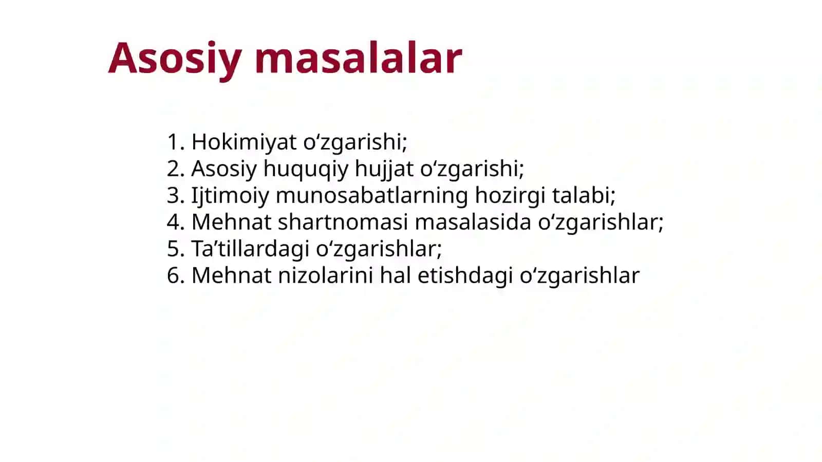 Mehnatto‘g‘risidagi qonunchilikni takomillashtirish zarurati: yangi Mehnat kodeksining afzalliklari va mazmun mohiyatiga umumiy tushuncha 2