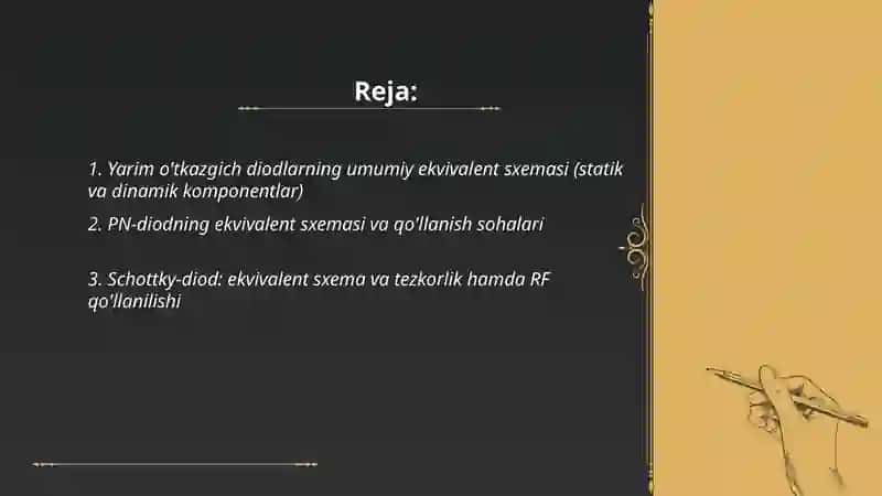 yarim o'tkazgich diodlarning ekvivalent sxemalari, qo'llanish sohalari 2
