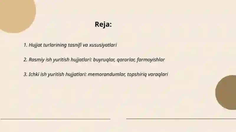 Hujjat turlari va ish yuritish asoslari 2