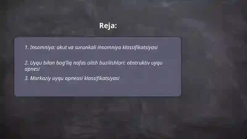 Uyqu buzilishlari klassifikatsiyasi 2