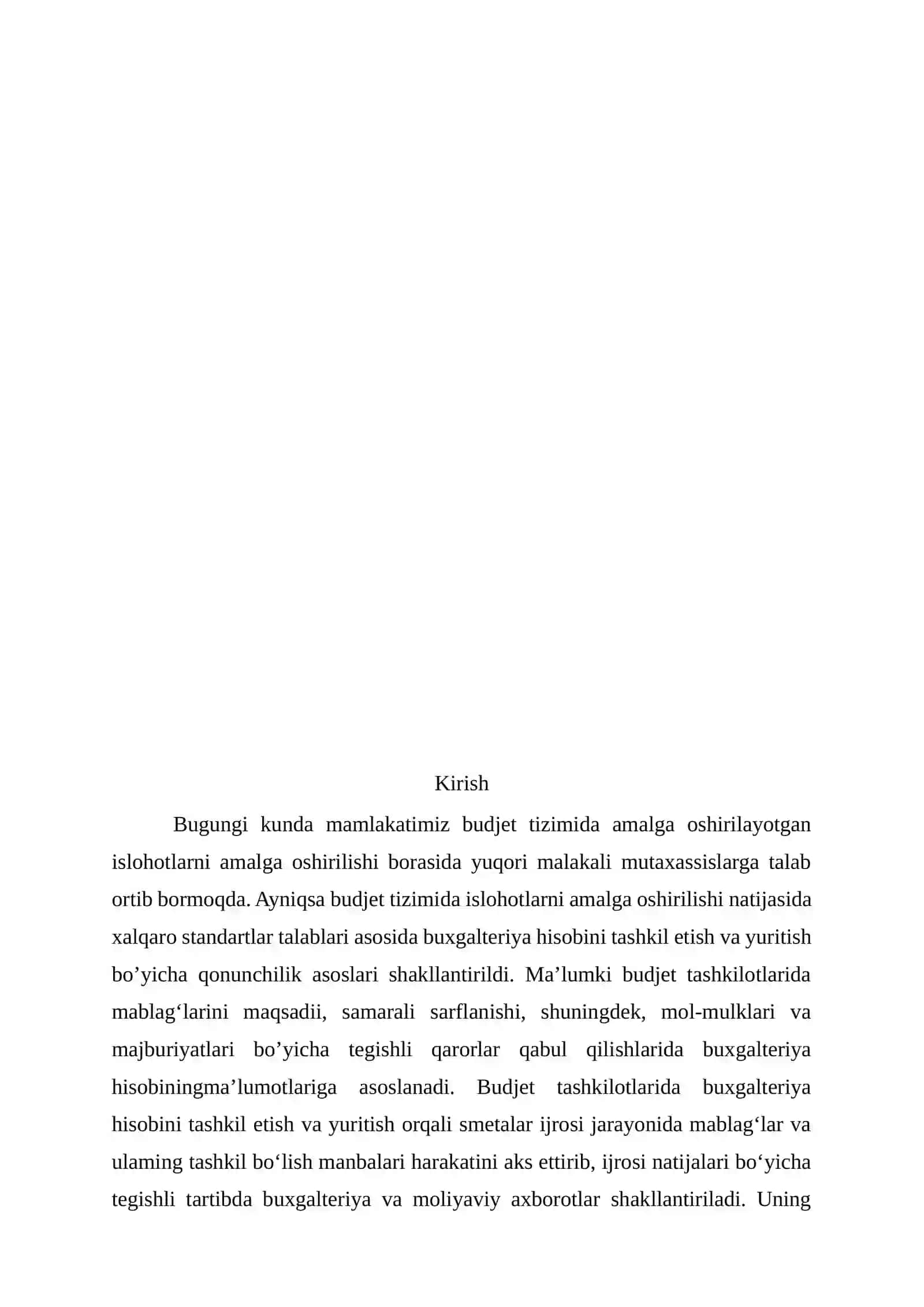 Davlat sektorida buxgalteriya hisobi fanidan Mustaqil ish(O.N.) 2