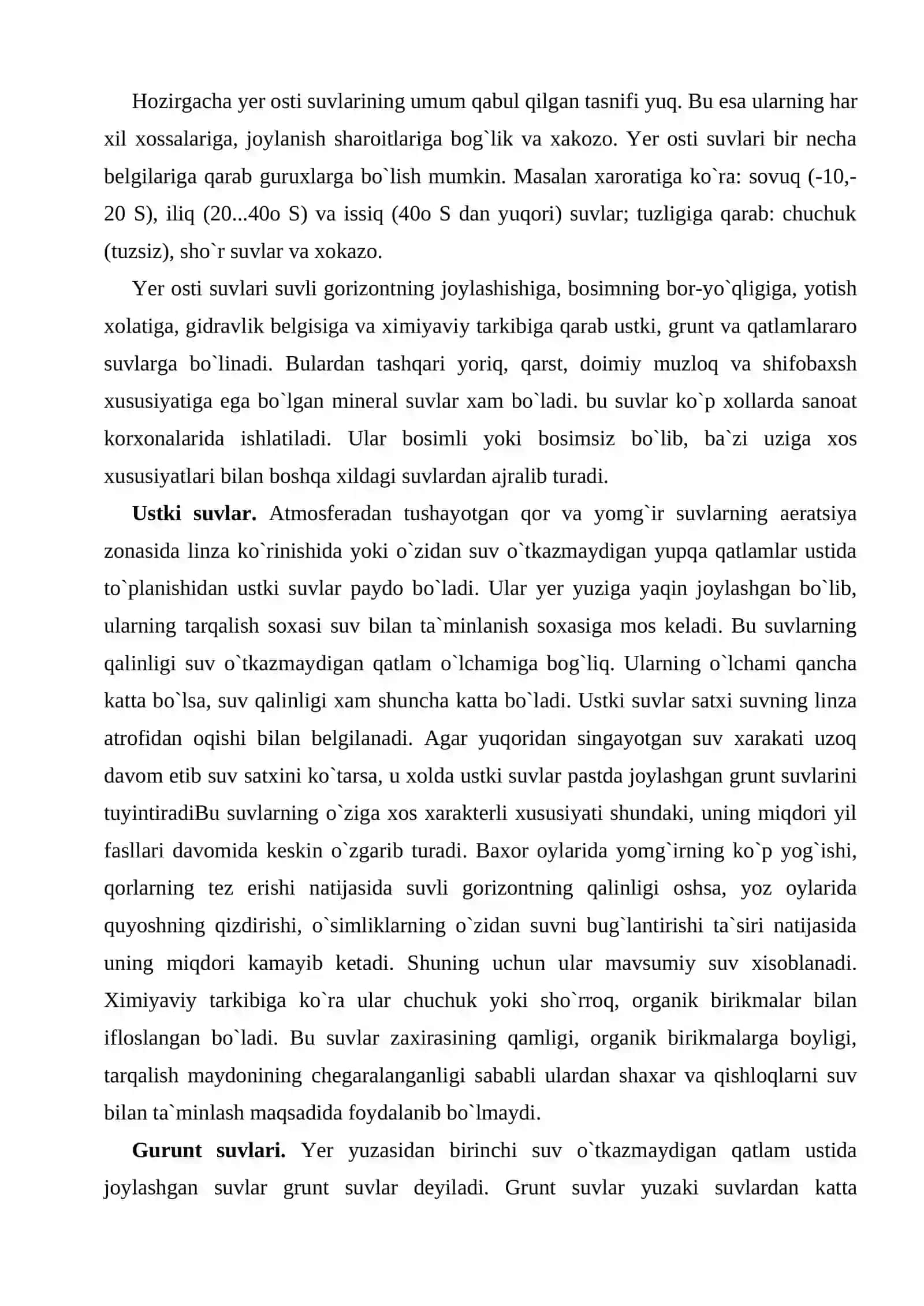 Yer osti suvlari kelib chiqishi va tasnifi 2