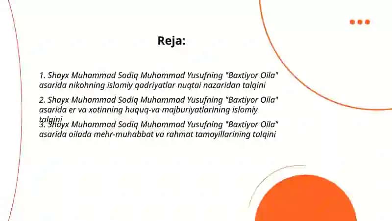 Shayx Muhammad Sodiq Muhammad Yusufning "baxtiyor oila" asaridan islom qadriyatlarining talqini 2