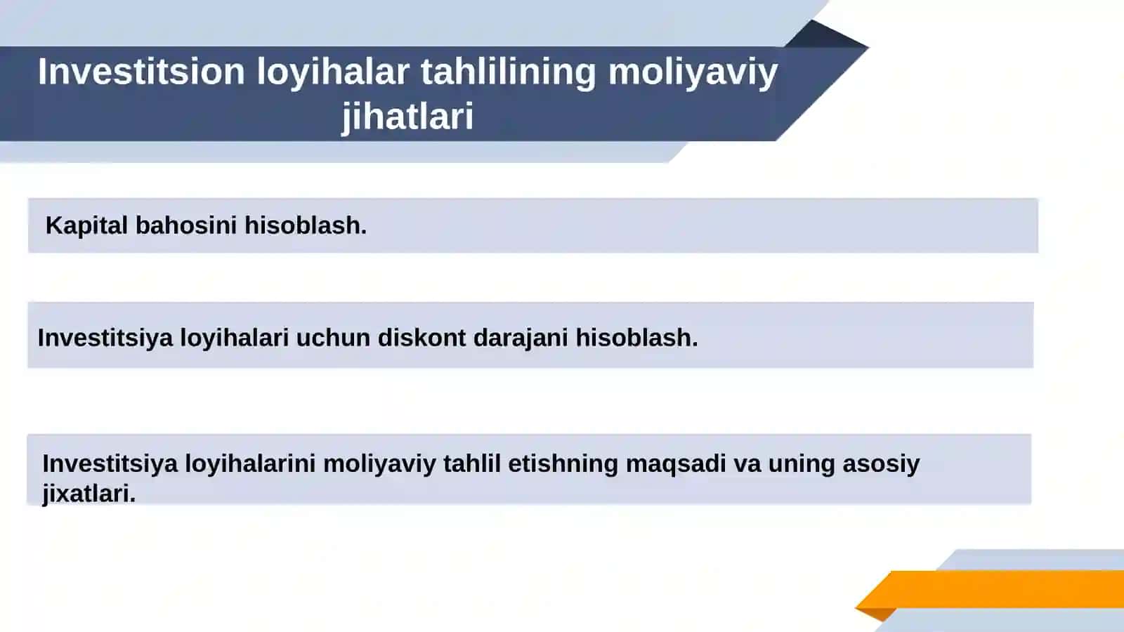 Investitsion loyihalar tahlilining moliyaviy jihatlari 2