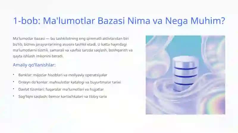 Ma'lumotlar Bazasini Administratorlash va Xavfsizligini Ta'minlash 2