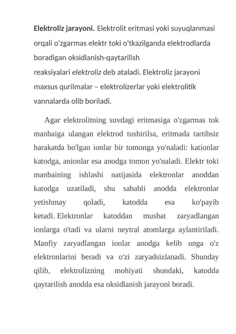 Eriydigan va erimaydigan elektrodlar bilan olib boriladigan elektroliz 2