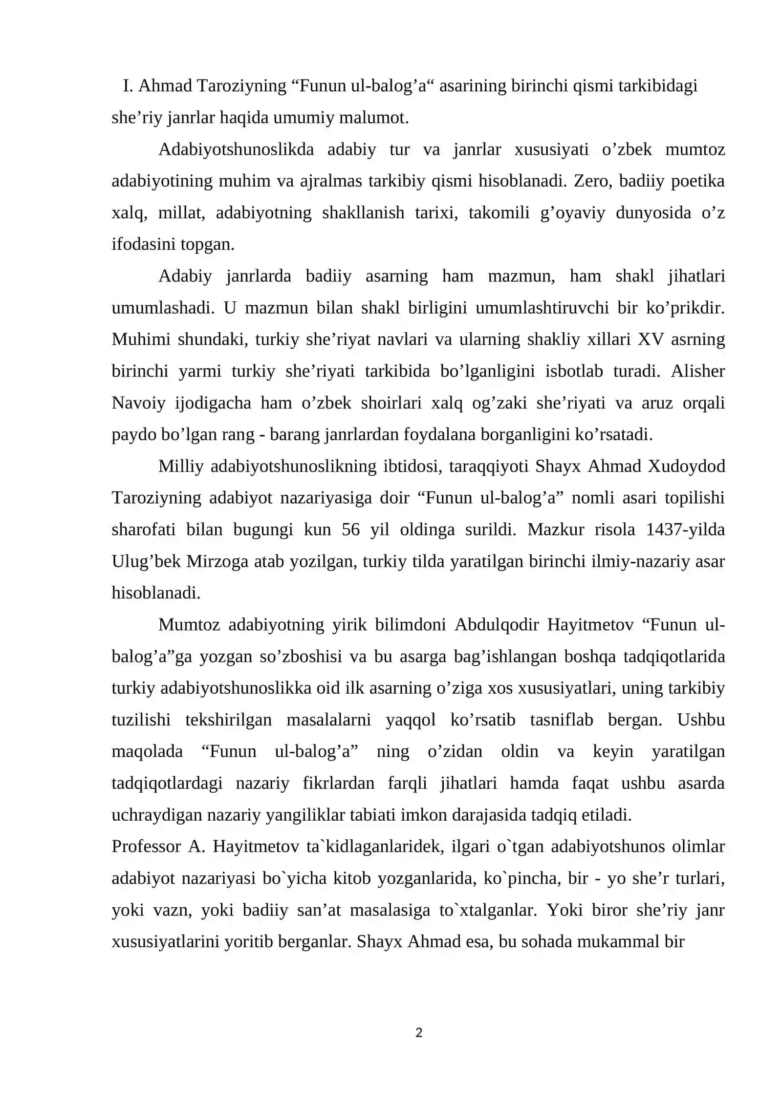 Ahmad Taroziy va janrshunoslik 2