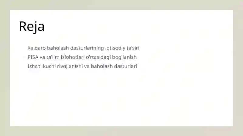 Xalqaro baholash dasturing mamlakat iqtisodiyotida tutgan o'rni 2