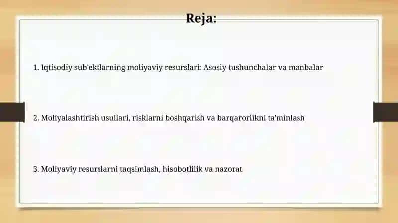 Xo‘jalik yurituvchi subyektlarning moliyaviy resurslari, ularning manbalari 2
