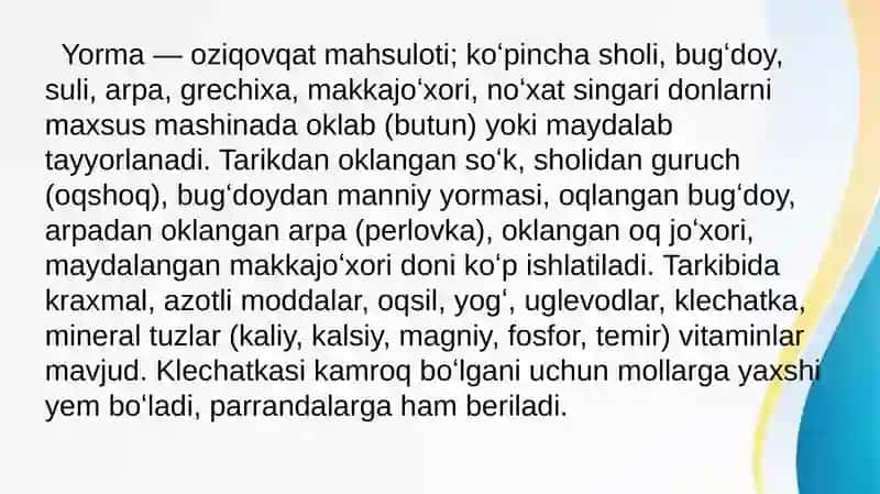 Yorma mahsulotlar va ularning turlari 2