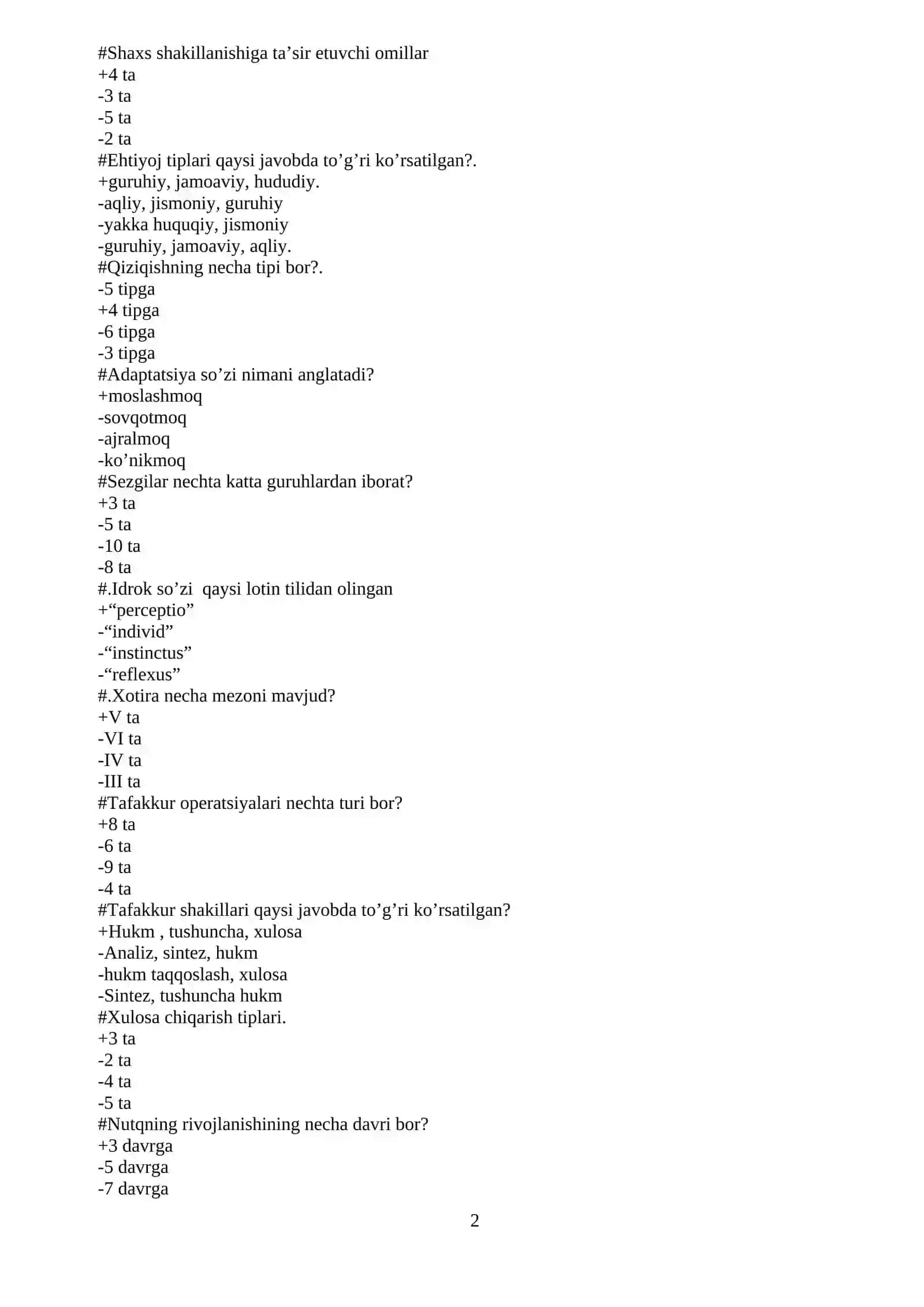 TEST SHAKLIDA BO’LADIGAN IMTIHONLAR UCHUN SAVOLLAR TUZISH NAMUNASI 2
