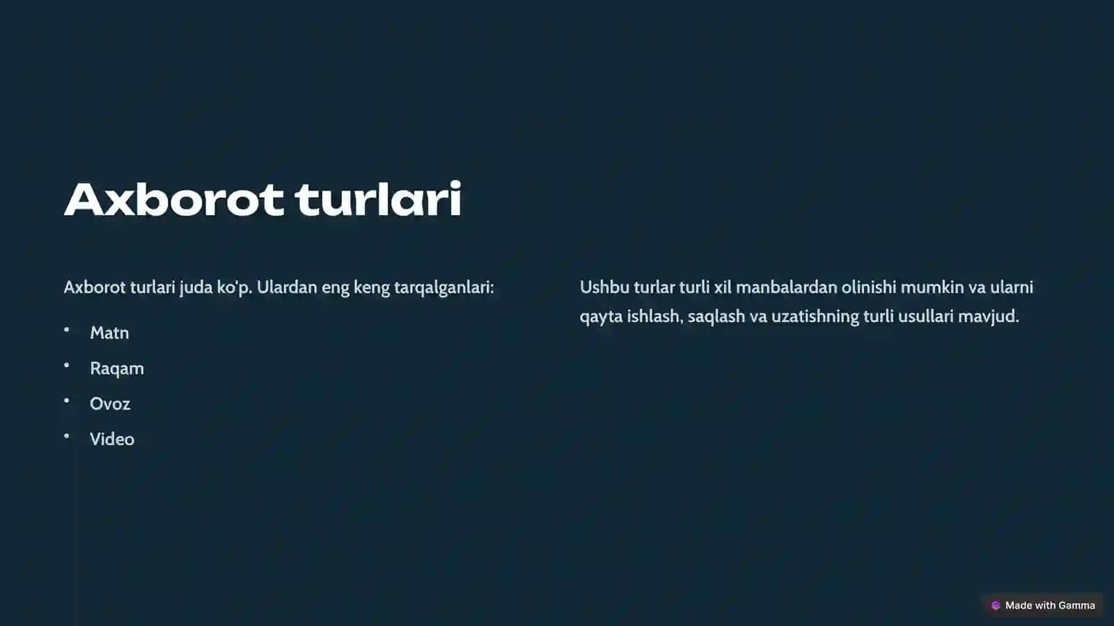 Axborot turlari, sanoq sistemalari va texnika xavfsizligi 2