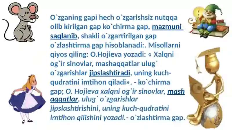 KO`CHIRMA VA O`ZLASHTIRMA GAPLAR 2