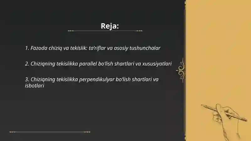 Fazoda to‘g‘ri chiziq va tekislikning o‘zaro vazifalari 2