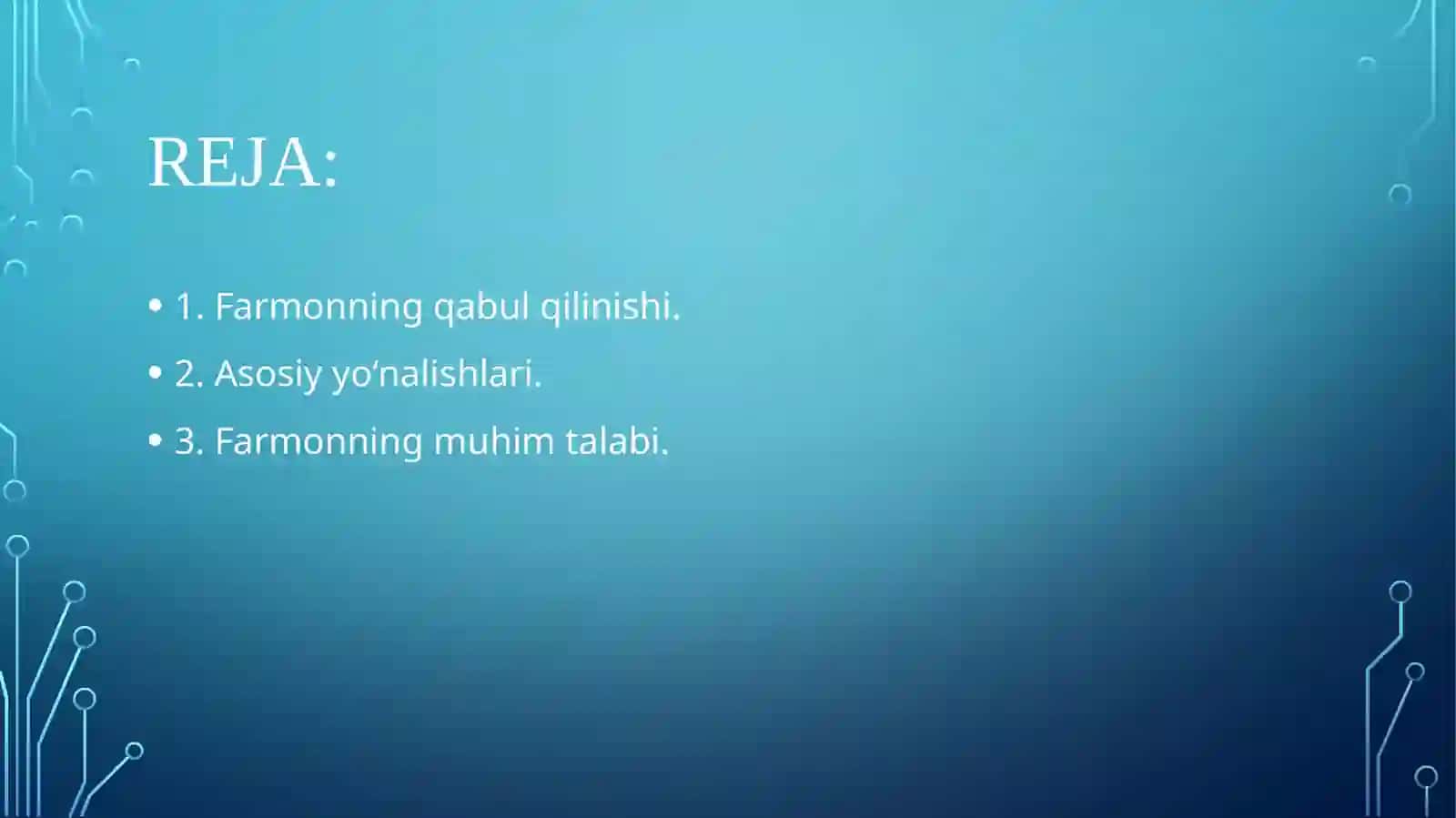 O‘zbekiston respublikasi Prezidentining mamlakatimizda “o‘zbek tilini yanada rivojlantirish va til siyosatini takomillashtirish chora-tadbirlari to‘g‘risi”dagi farmonining mazmuni 2
