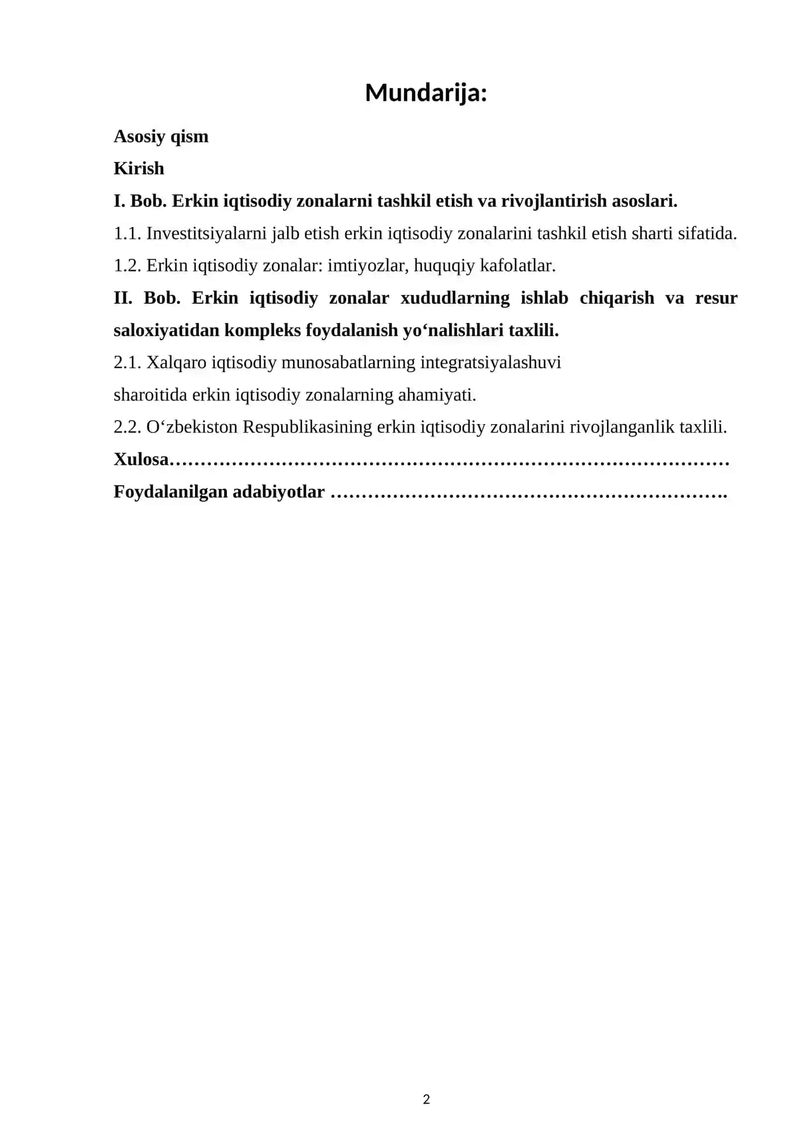 O‘zbekiston iqtisodiyotining rivojlanishida erkin iqtisodiy zonalarning iqtisodiy ahamiyati 2