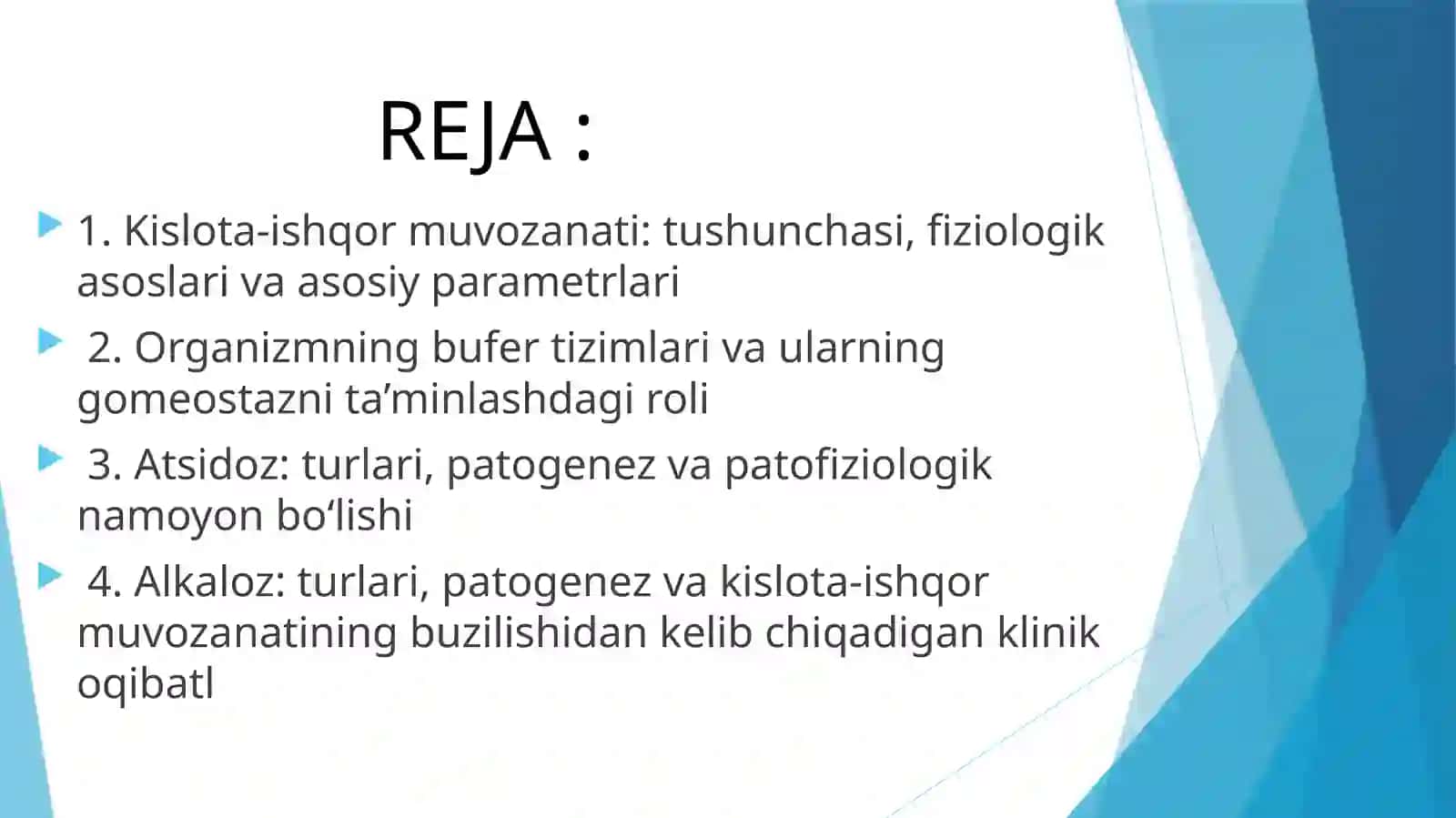 Kislota va Ishqor muvozanati patofiziologiyasi 2
