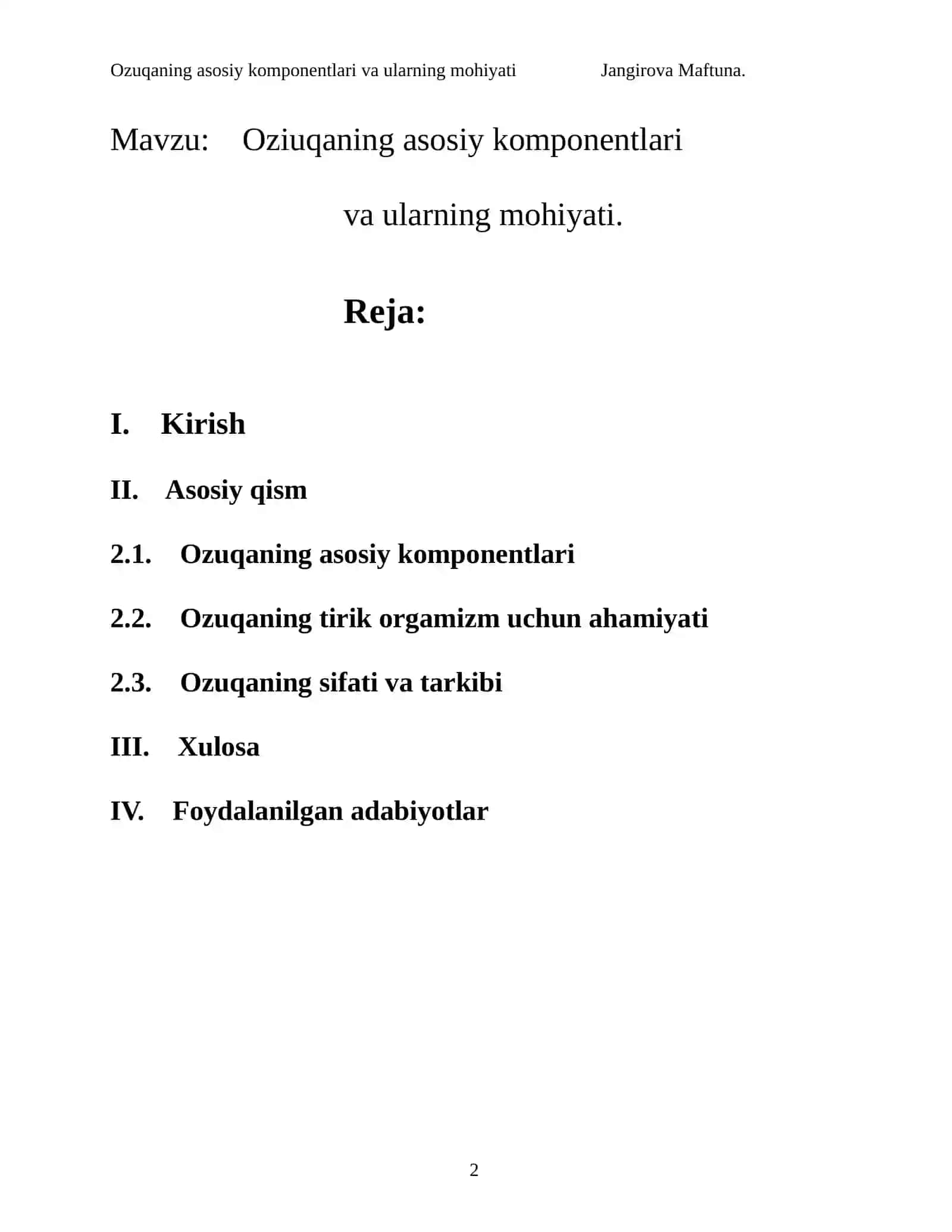 Ozuqaning asosiy komponentlari va ularning mohiyati 2