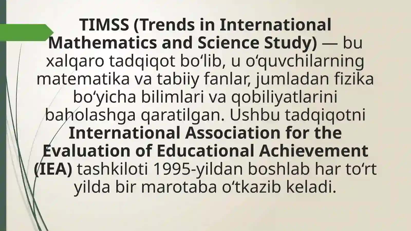 TIMSS xalqaro tadqiqotining fizika fani mazmuni boʻyicha kognitiv sohalar (bilish, qoʻllash, mulohaza yuritish)ga doir topshiriqlar bilan ishlash metodikasi 2