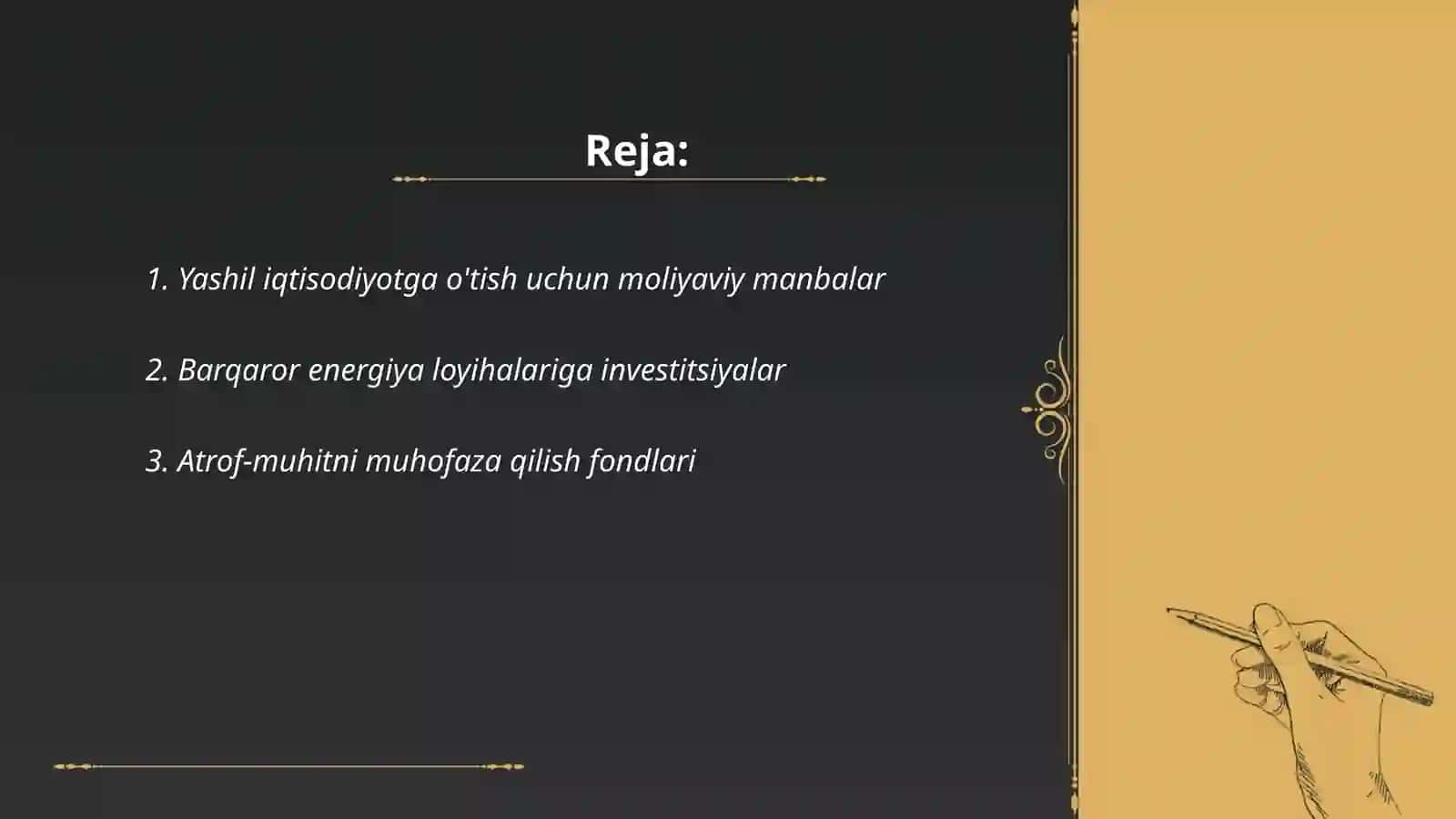 Yashil iqtisodiyotga oʻtish jarayonini moliyalashtirish 2