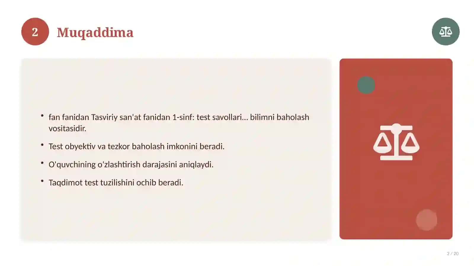 Tasviriy san'at fanidan 1-sinf: test savollari to'plami 2