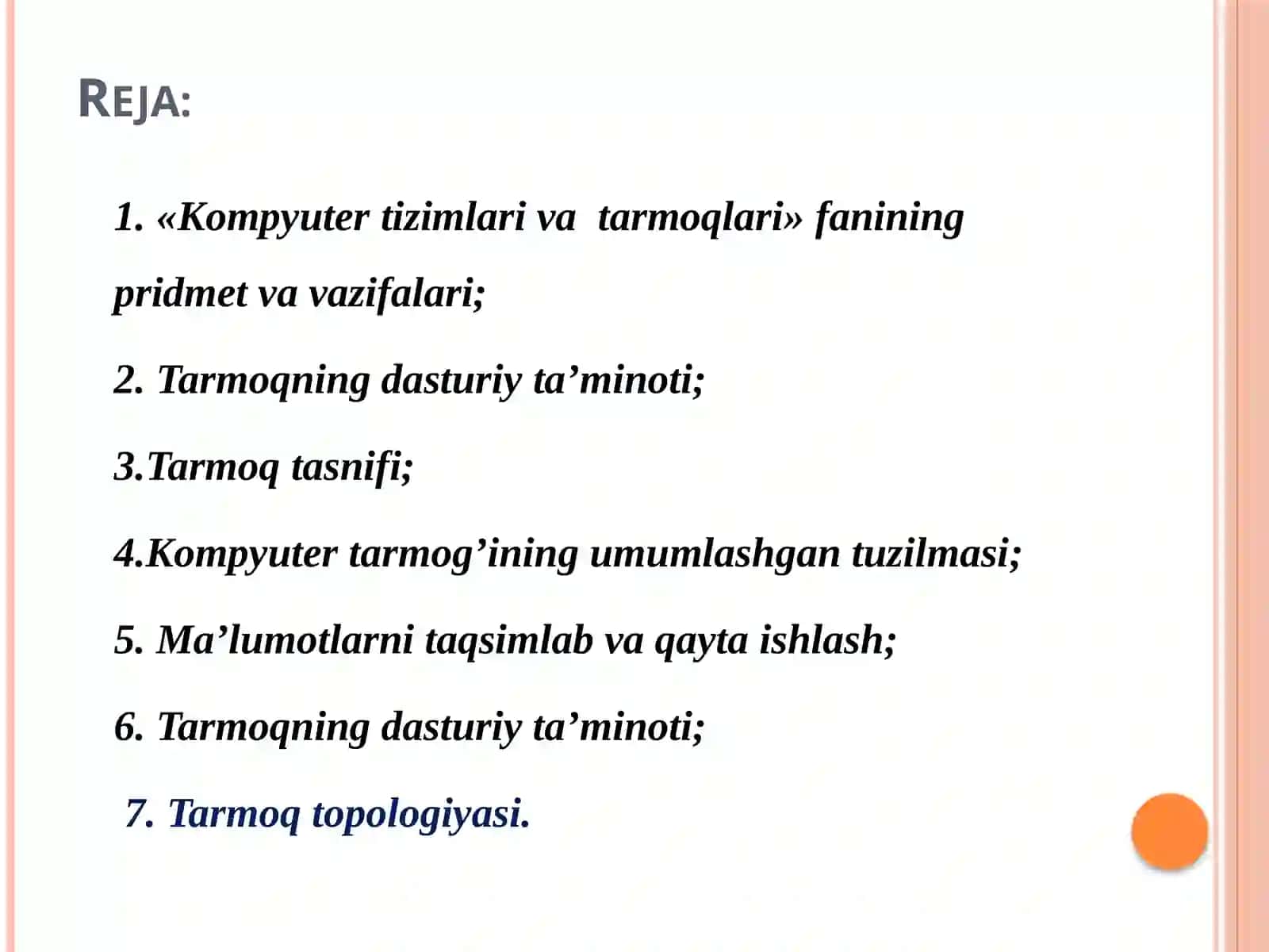 MA’RUZA-1«Kirish. Kompyuter tarmoqlarining tarixi va qo‘llaniladigan texnologiyalari 2