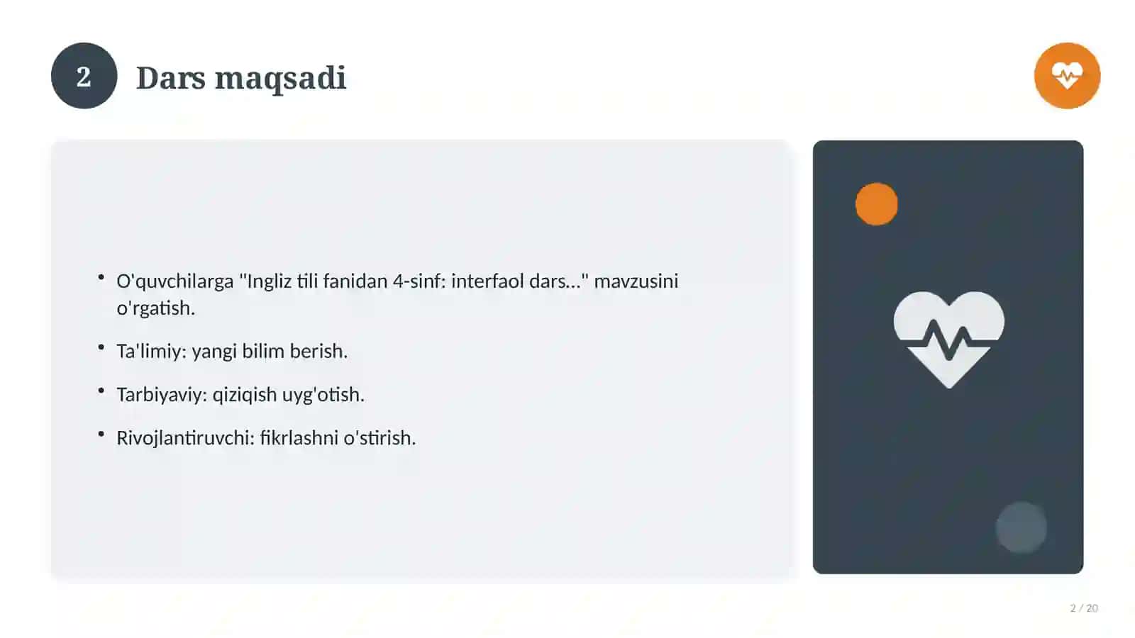 Ingliz tili fanidan 4-sinf: interfaol dars ishlanmasi 2