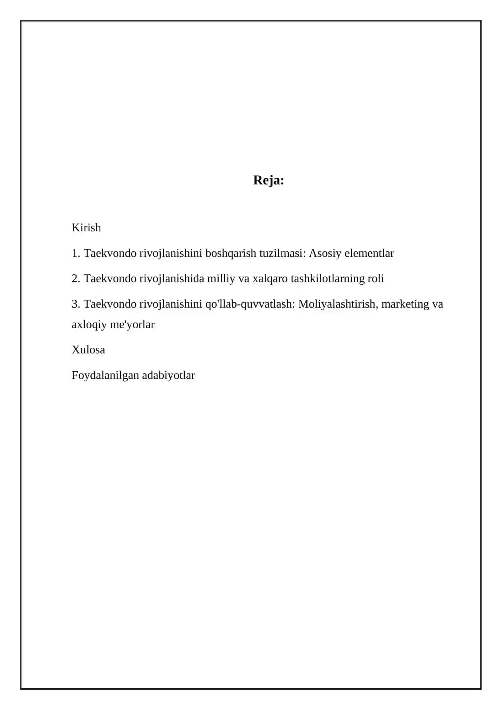 Taekvondo rivojlanishini boshqarish tasnifini(struktura) tashkil qilish 2
