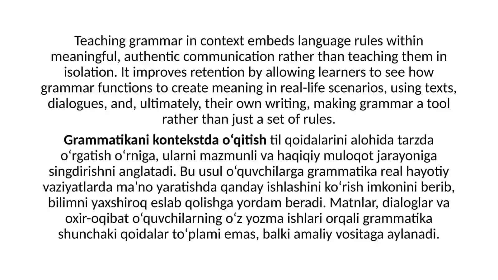 Grammatikani kontekstda o‘qitishtil qoidalarini o‘rgatish 2