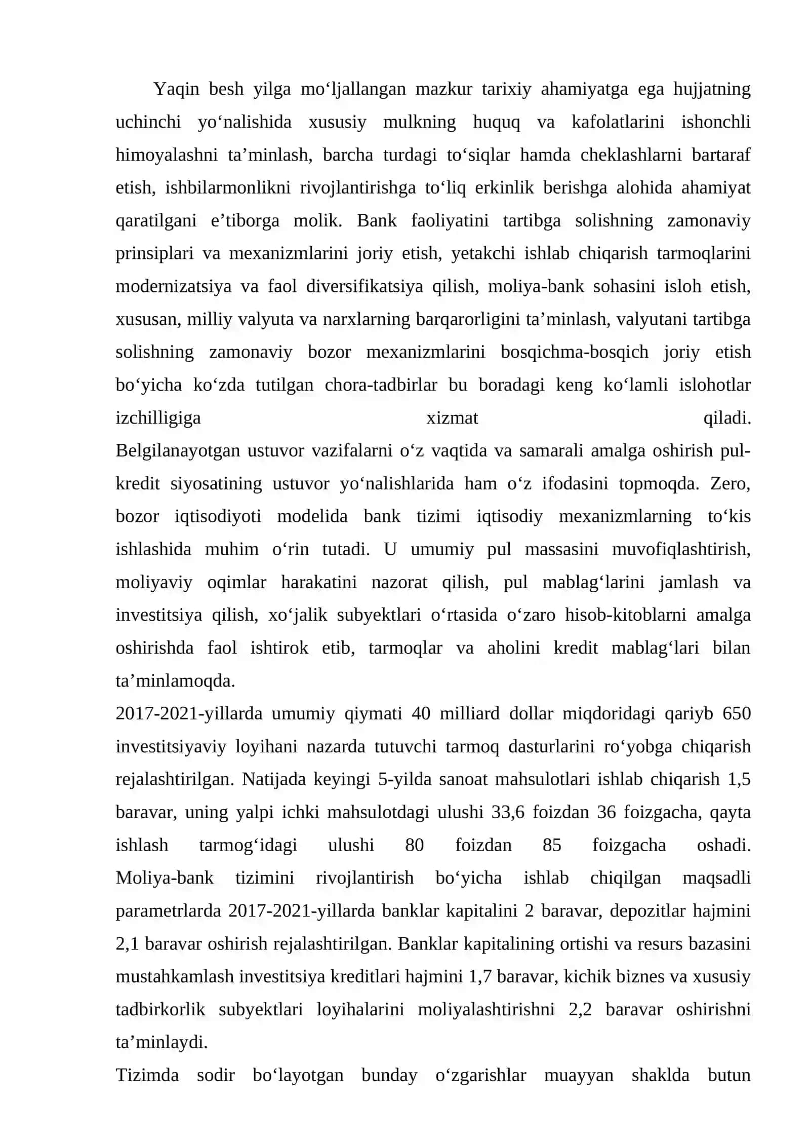 MAMLAKAT IQTISODIYOTI MODERNIZATSIYA VA DIVERSIFIKATSIYA QILISH BANK MOLIYA TIZIMINI MUSTAHKAMLANISHI 2