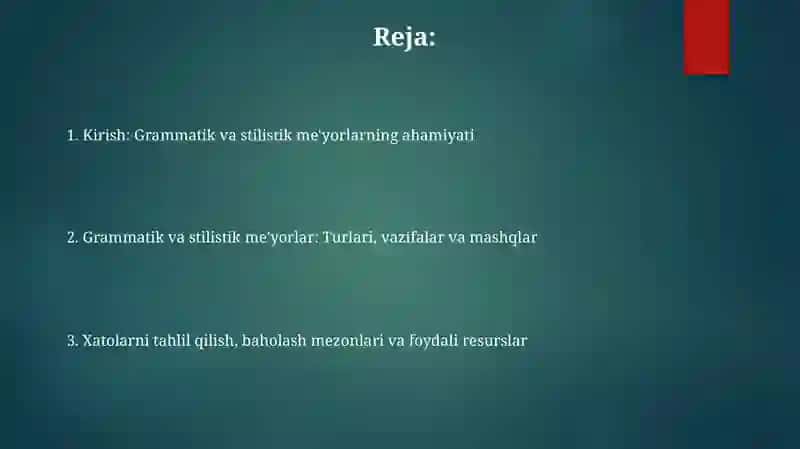 Madaniy Nutqning Grammatik va Uslubi Ye'yorlari Bo'yi Chamashqvo Topshiriqlar Tayyorlash 2