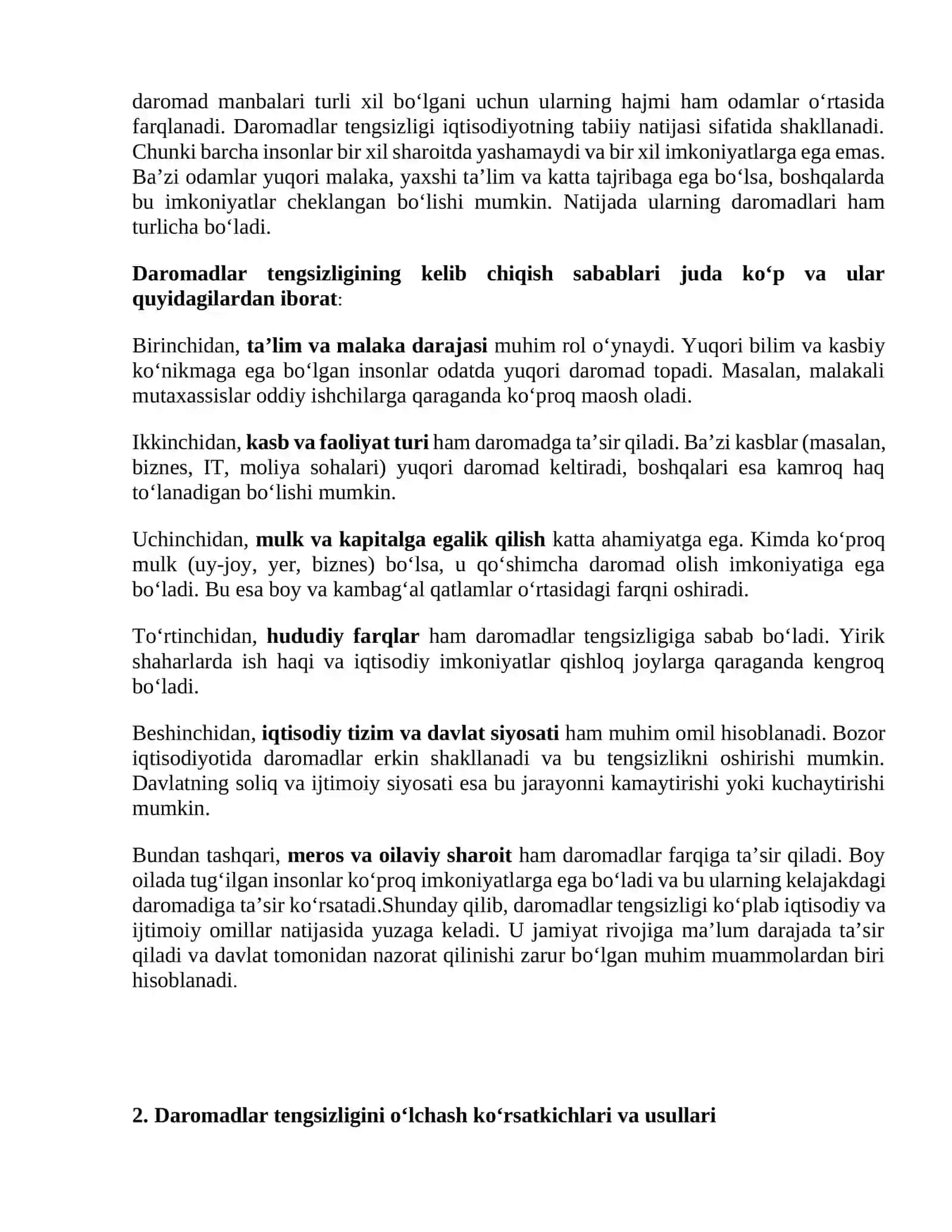 Daromadlar tengsizligi va uning darajasini aniqlash 2