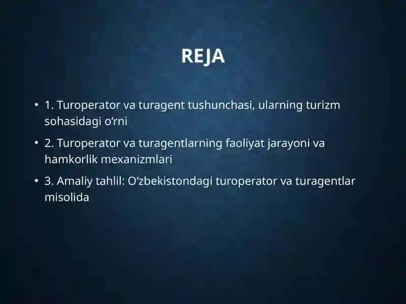 Turoperator va Turagent faoliyatini amaliy tahlil qilish 2