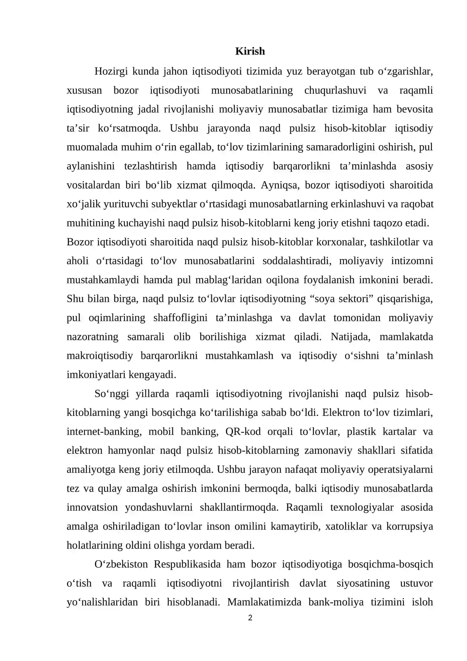 NAQD PULSIZ HISOB-KITOBLARI TASHKIL QILISH TAMOYILLARI 2