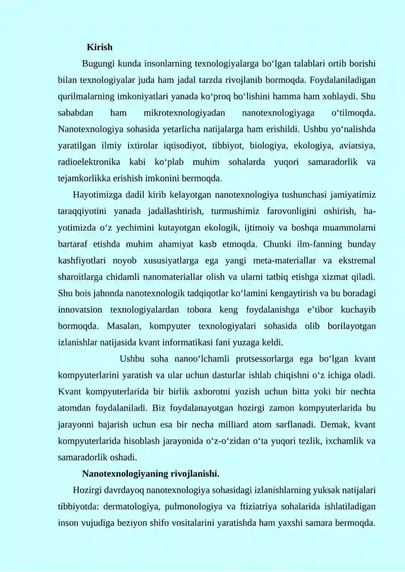 Nanotexnologiyalar rivojlanishining iqtisodiyotdagi o‘rni va ahamiyati 2