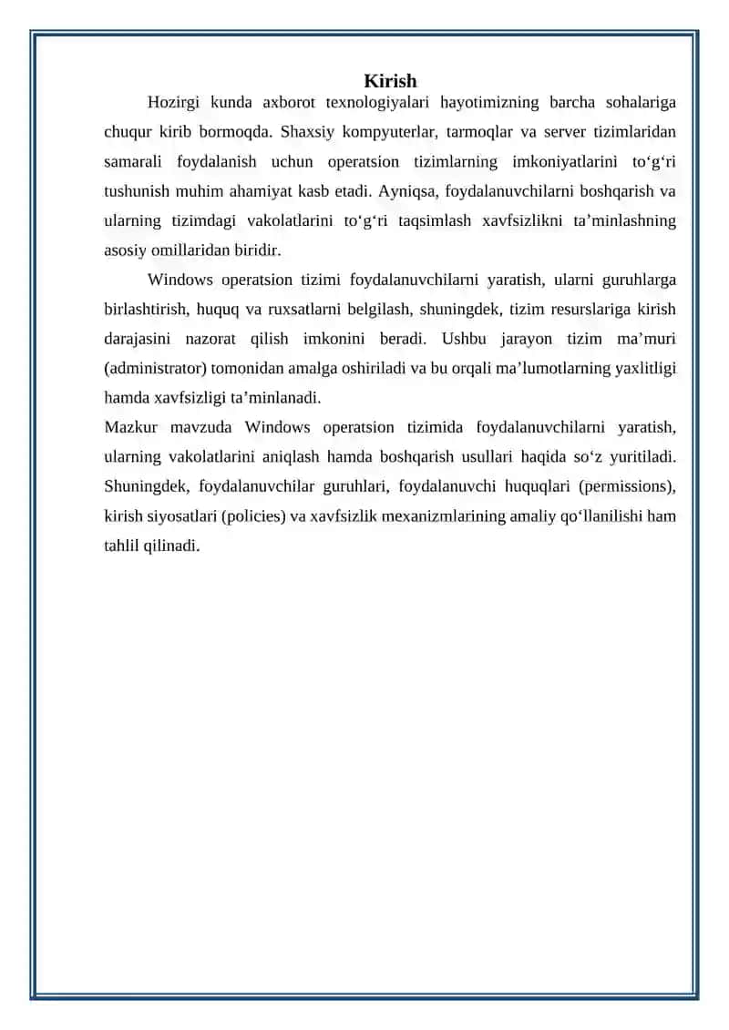 Windows operatsion tizimida foydalanuvchilar va ulaming vakolatlarini boshqarish 2