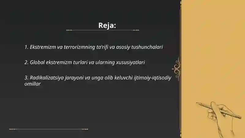 Dunyo hamjamiyatining ekstrsmizi. Va terorizmga qarshi kurash tajribasi 2