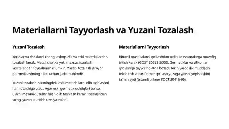 Yoriqlar va Deformatsion Choklarni Germetiklash: Qo'llanma 2
