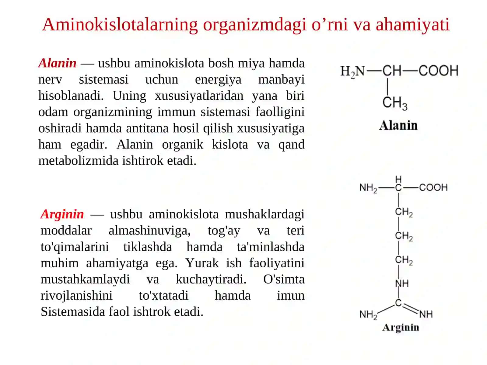 Aminokislotalarning organizmdagi o’rni va ahamiyati 2