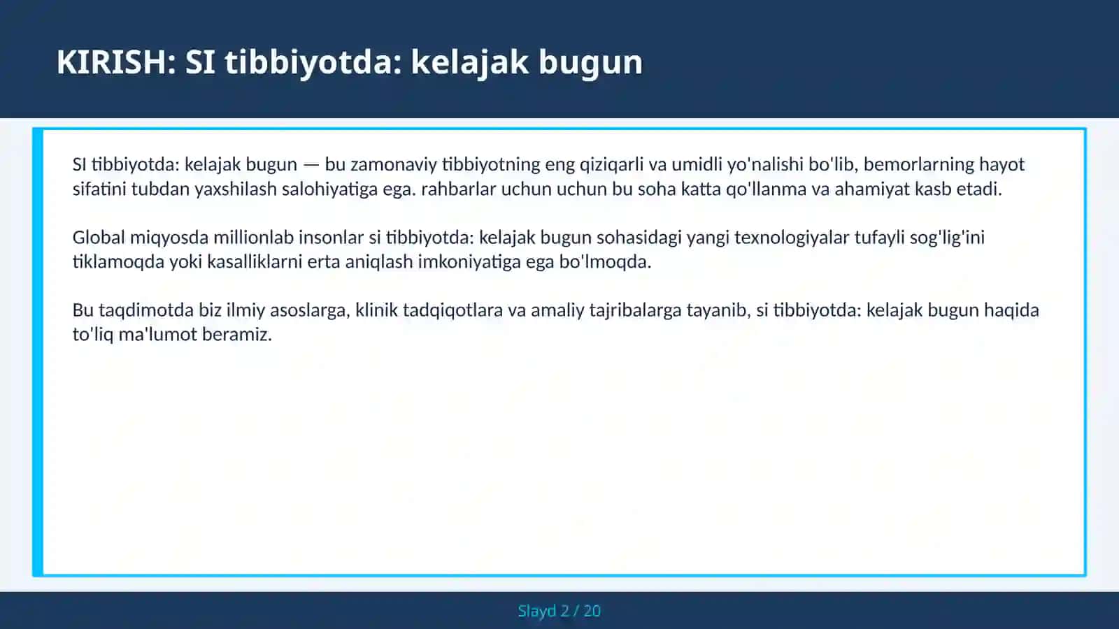 SI tibbiyotda: kelajak bugun 2