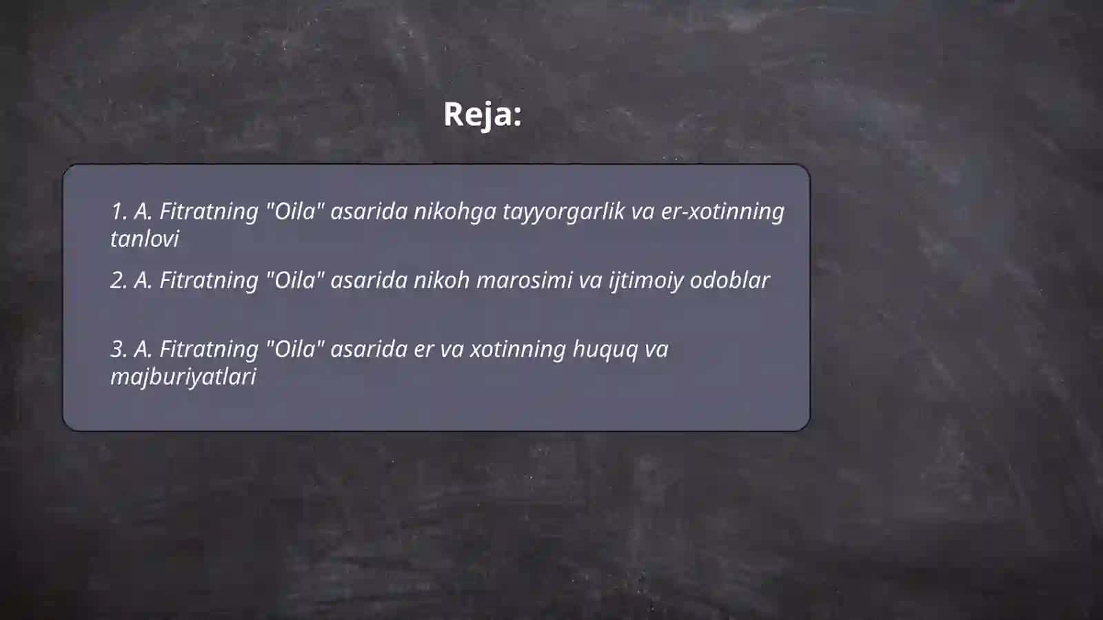 A. Fitratning "Oila asari"dagi oila qurish tartiblari va farzand tarbiyasi haqida 2