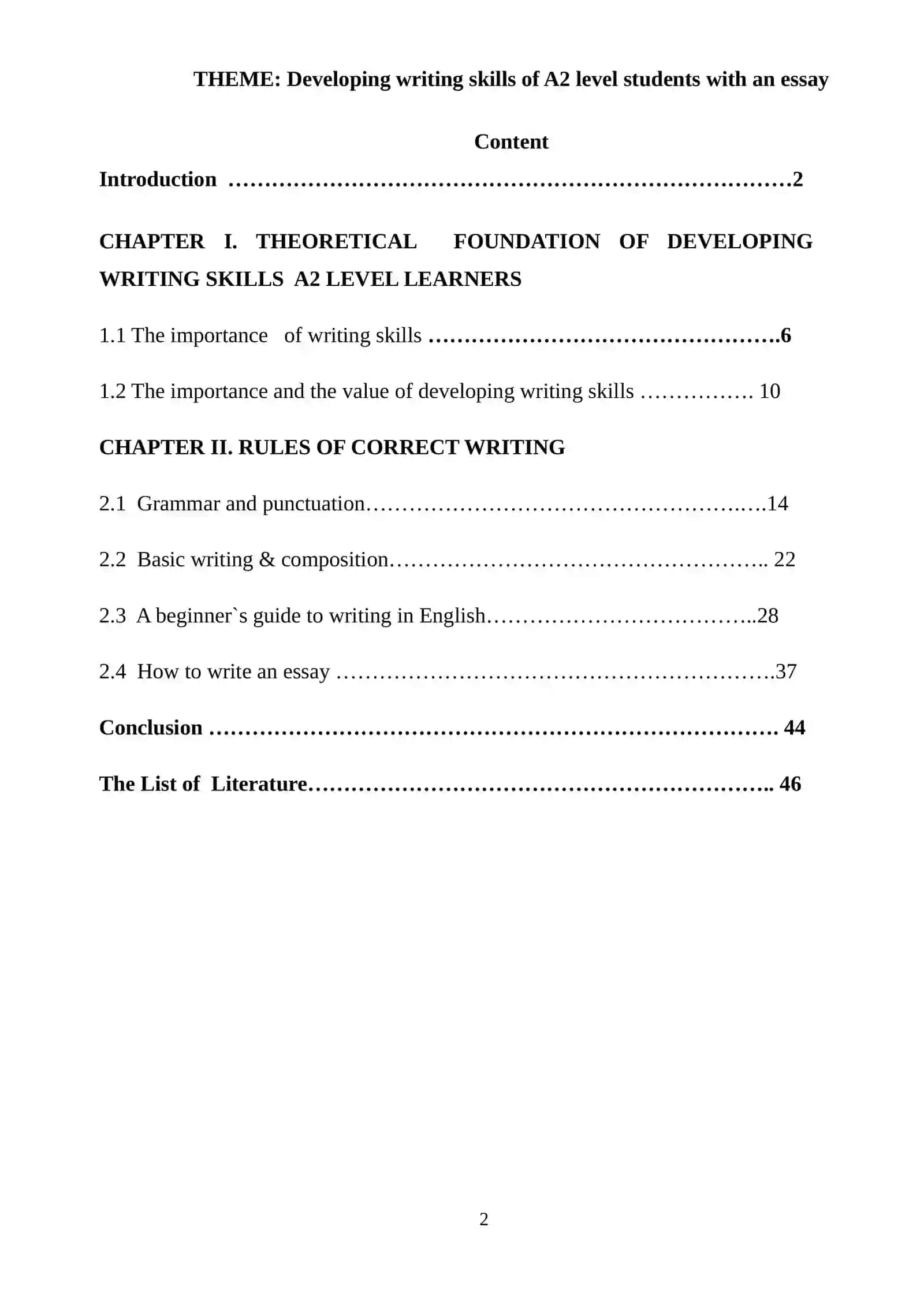Developing writing skills of A2 level students with an essay 2