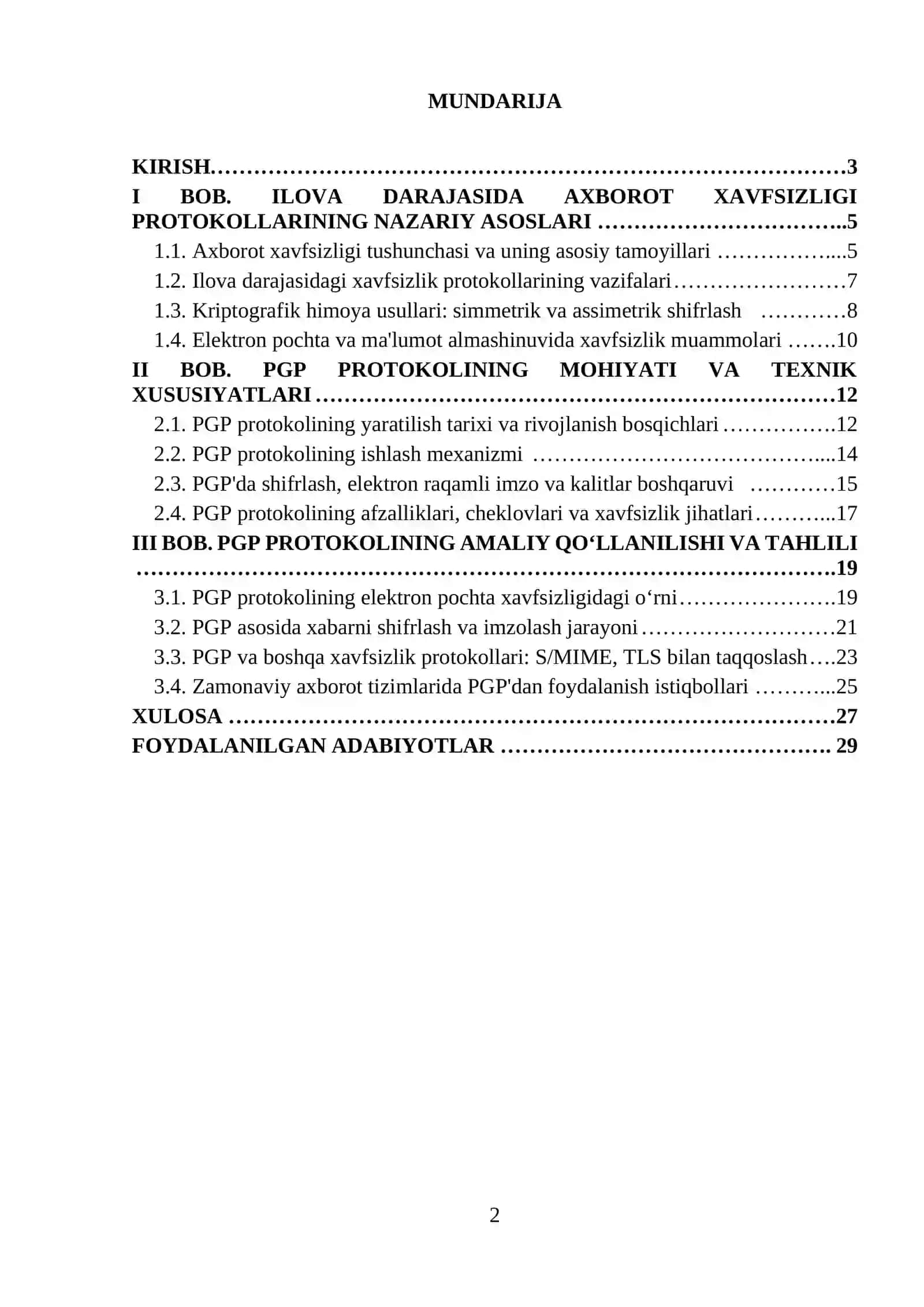 Ilova darajasida axborot xavfsizligi protokoli - PGP protokoli (Pretty Good Privacy) xususiyatlari 2