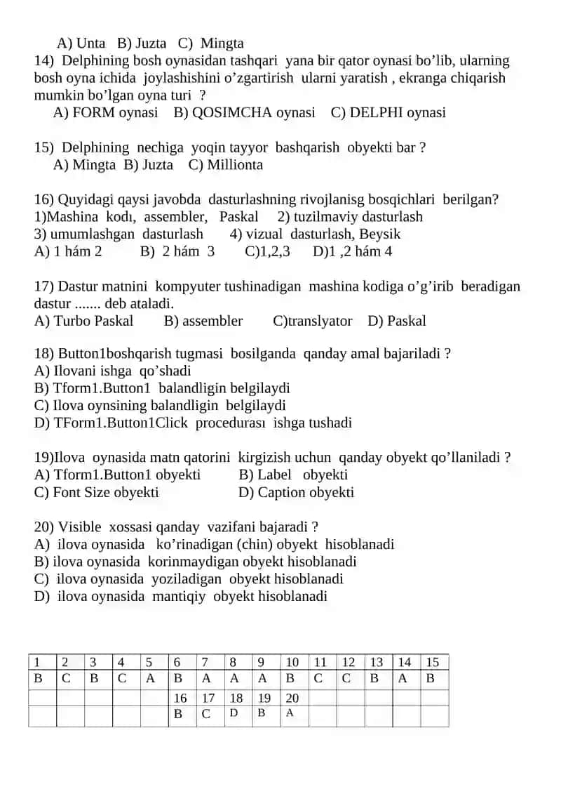 Yakuniy nazorat savollari 2