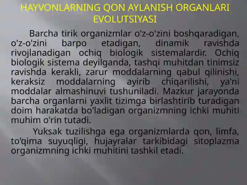 HAYVONLARNING QON AYLANISH ORGANLARIEVOLUTSIYASI 2
