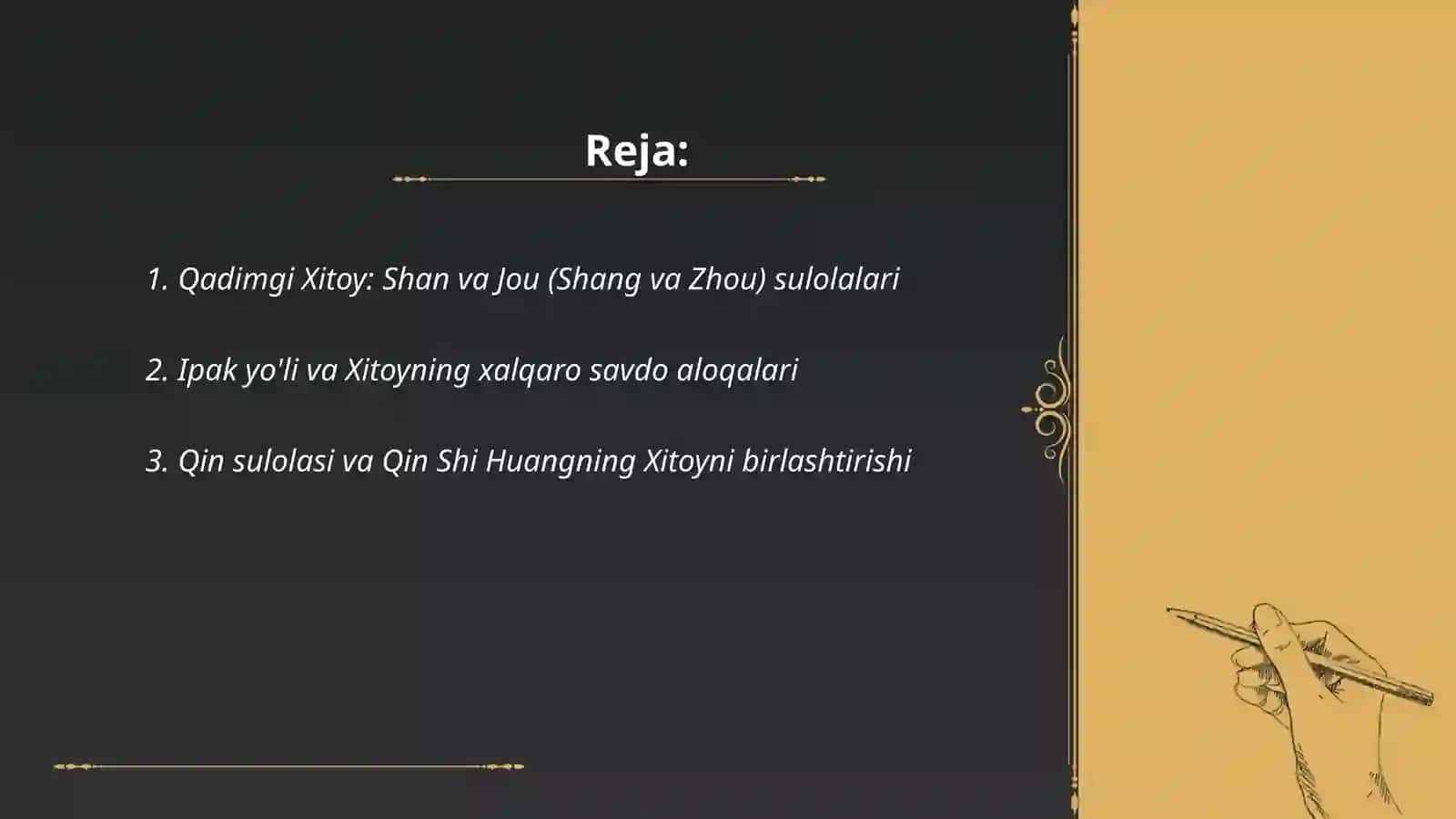 Qadimgi Xitoy: Shan va Jou (Shang va Zhou) sulolalari 2
