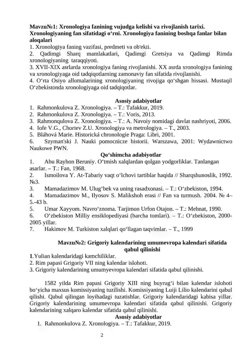 XRONOLOGIYA VA METROLOGIYA fanidan SEMINAR MASHG‘ULOTLARI UCHUN USLUBIY KO‘RSATMA 2