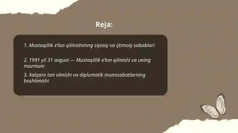 Mustaqil Oʻzbekiston Respublikasining tashkil topishi va uning tarixiy axamiyati 2
