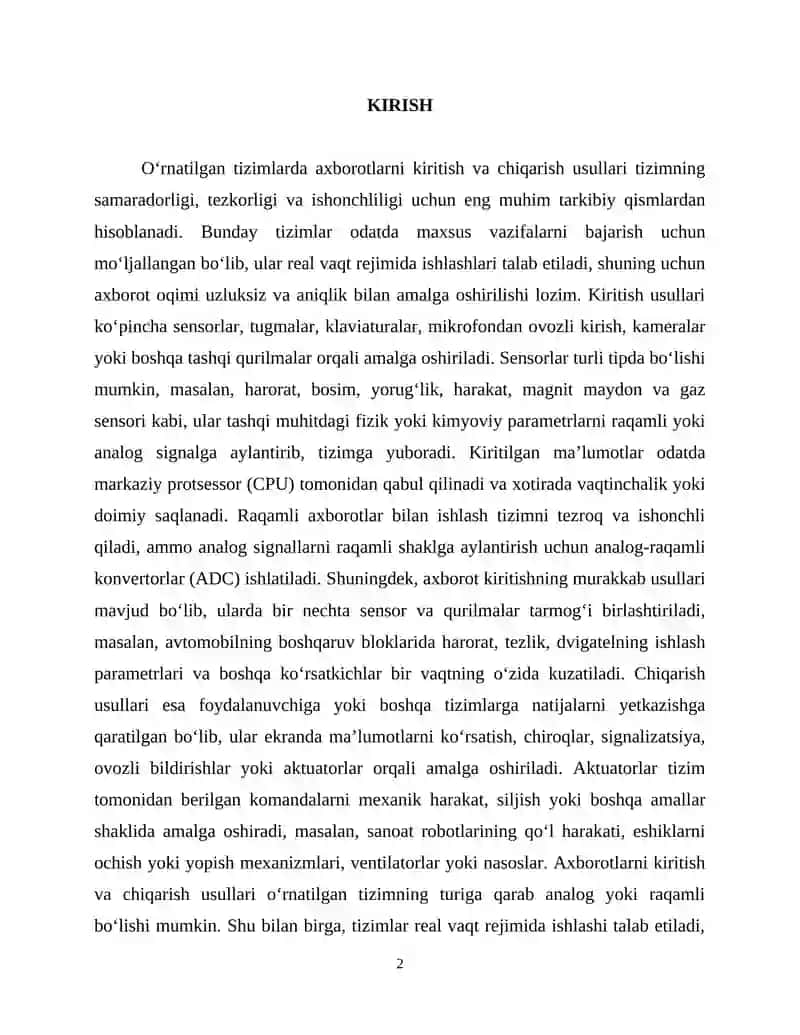 O‘RNATILGAN TIZIMLARDA AXBOROTLARNI KIRITISH-CHIQARISH USULLARI 2
