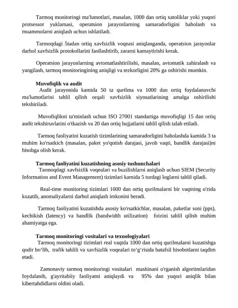 Qo‘shma tarmoqda faollik nazorati va ishlash jarayonlari 2